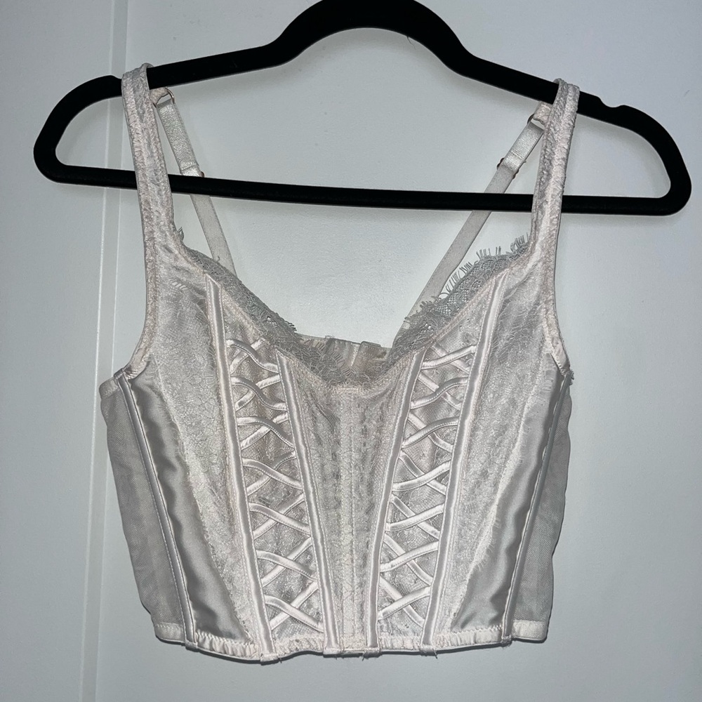Victoria's Secret Satin Lace-Up Corset Bra - Cream
